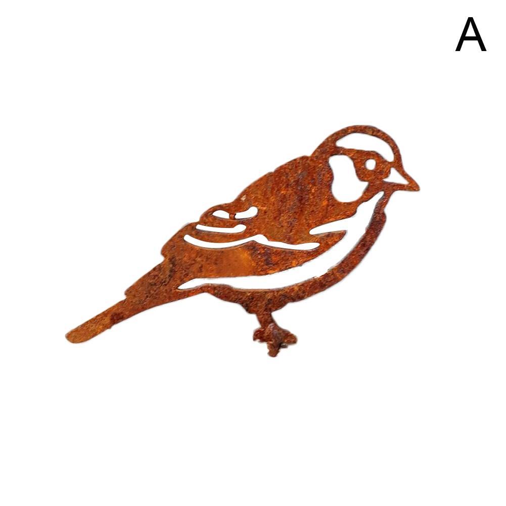 Rusty Metal Bird Silhouettes Garden Fence Decor Woodpecker Robin Steel
