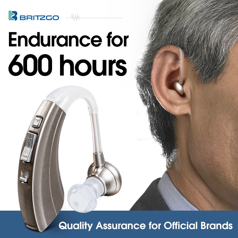 Britzgo-Audífono amplificador de audición, Bha-220 Digital para pérdida de audición de pacientes ancianos, batería de 500 horas, color azul o plateado: Silver Color