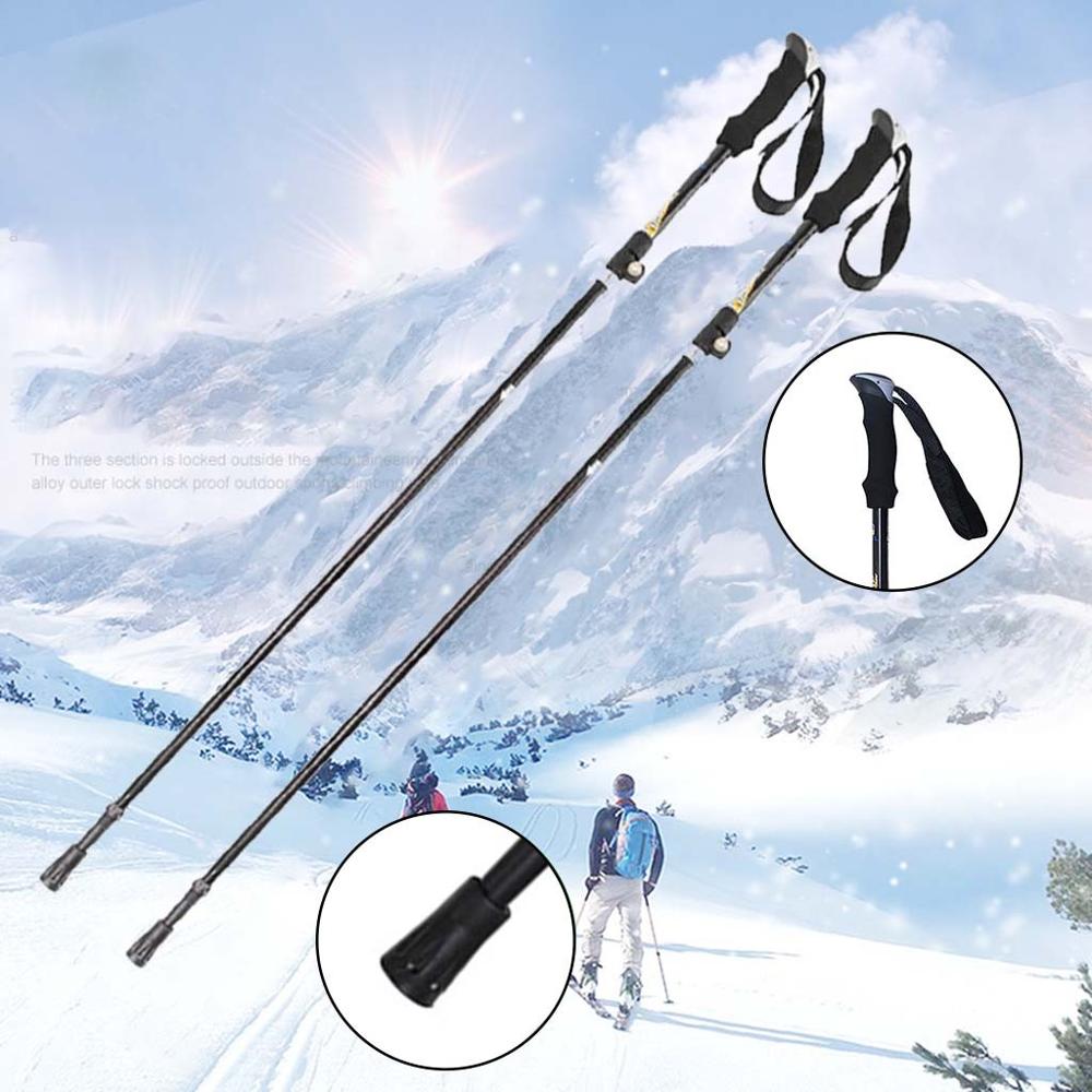 Outdoor Winter Handle Ski Poles 5 knots Aluminum Folding Mountaineering Crutch Tungsten Tip Climbing Sport Trekking pole