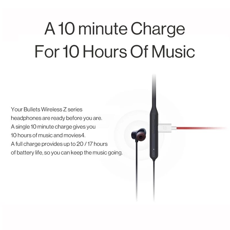 OnePlus Bullets Wireless Z Earphones Bass Edition Charge for 10 minutes Enjoy 10 hours Bluetooth 5.0 for OnePlus 9 9PRO 10 Pro