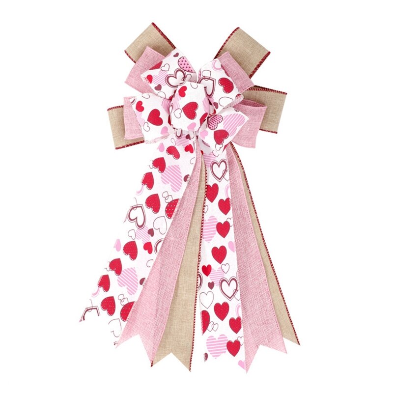 Q0KF Heart Printed Bow Pink DIY Valentine's Day Bows Decoration for Shop Garden Party: Pure love