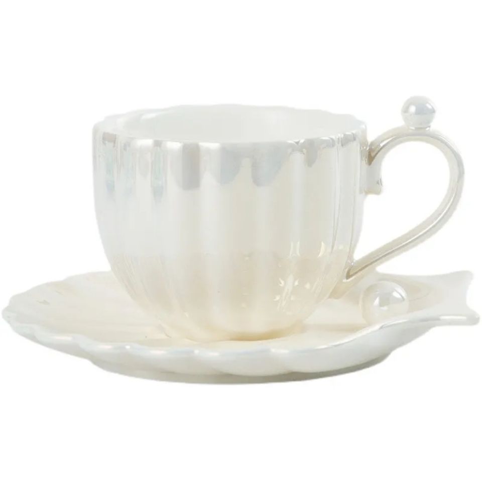 Luxury Pearl Shell Coffee Set Gradually Colour Ceramic 250ml Tea Set Cup and Saucer