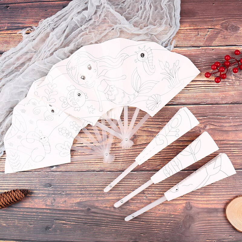 24Cm Schilderen Zomer Fan Diy Speelgoed Voor Kinderen Cartoon Dier Kleur Graffiti Origami Fan Art Ambachtelijke Speelgoed Creatieve Tekening kids