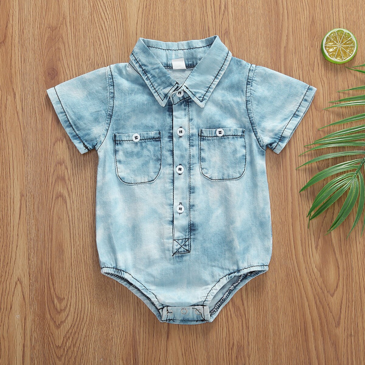 0-12M Sommer Kleinkind Baby Mädchen Jungen Strampler Denim Blau Einreiher kurze Hose Hülse Overall Outfits