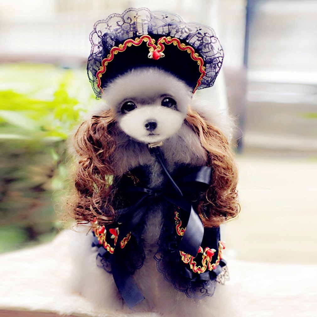 High Grade Halloween Cat Dog Clothes Funny Outfit Pet Dog Cloak Dress Costume Princess Shawl Hat Wig
