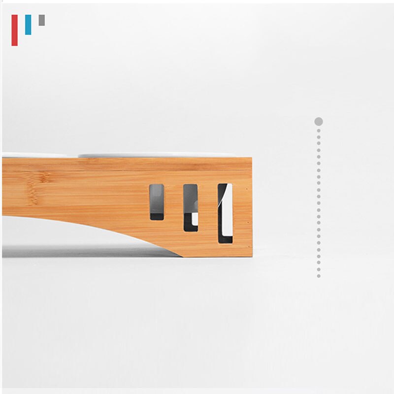 Solid Wood Pet Dining Table Bowl Pet Wooden Tilted Feeders Dog cat Anti-slip Three Bowls Cat Dish with Slope Stand(Heighten)