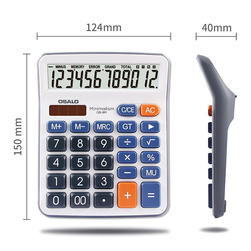 Medium Desktop Os-6m Calculator 12Digit Solar Dual Power Abs Plastic Large Button Large Screen Display Computer 124 * 150 * 40mm
