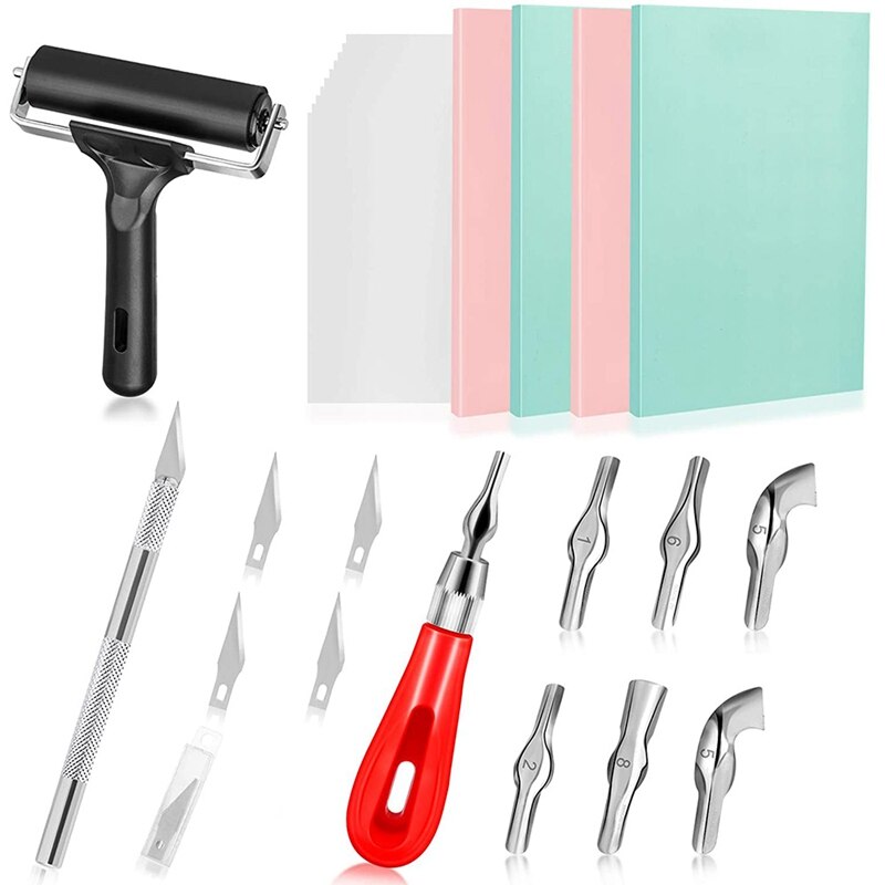 Rubber Stamp Making Kit Stamp Carving Starter Tool Set,Linoleum Cutter with Rubber Carving Block, for Craft Carving: Default Title