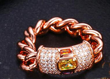 Accking Micro pave chain AAA cubic zircon bracelet ring bangle copper multicolor for women Jewelry: rose gold ring