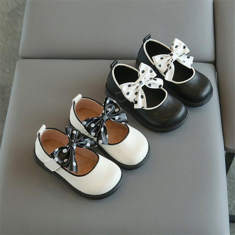 Girls Round Toe Anti-Slippery Bow Princess Shoes Spring/Autumn Latest Kid Children Slip-On Soft Leather Shoes