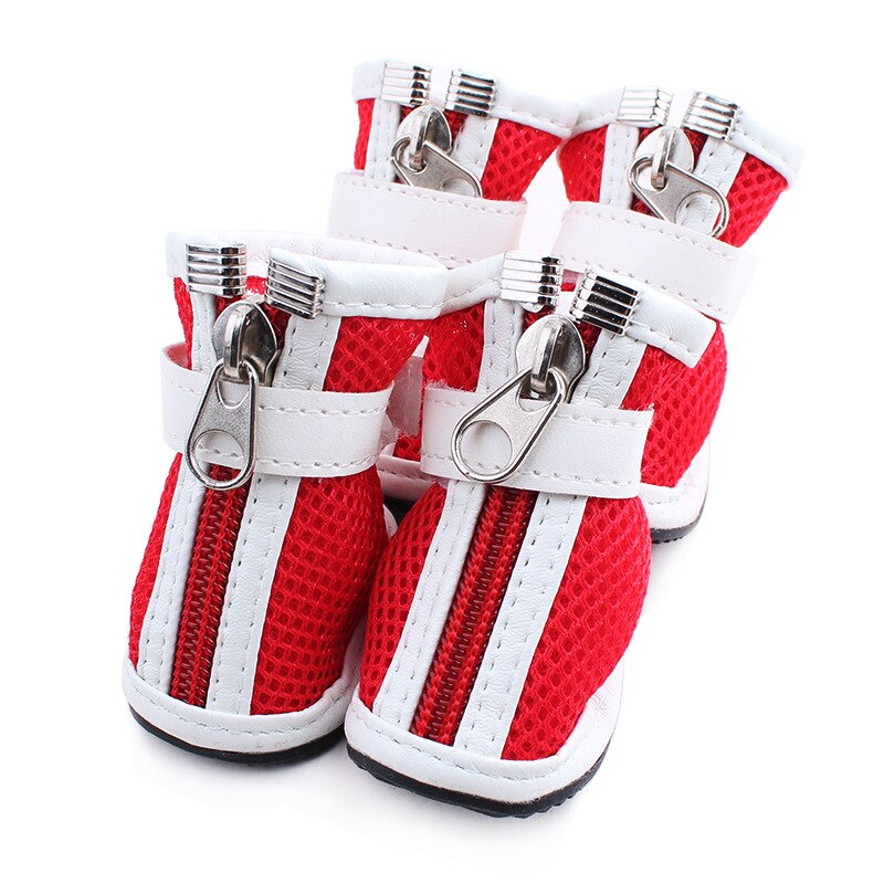 4 Teile/satz Hund Schuhe Gittergewebe Oberfläche Atmungs Haustier Schuhe Baumwolle Tuch Reißverschluss Hunde Schuhe Frühling Coole Schuhe Für Chihuahua