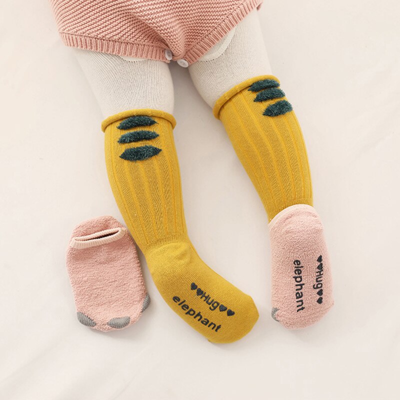 2 Pair/set Cartoon Dinosaur Baby Socks Winter Autumn Non Slip Warm Cotton Kids Socks For Boys Girls 0-12M