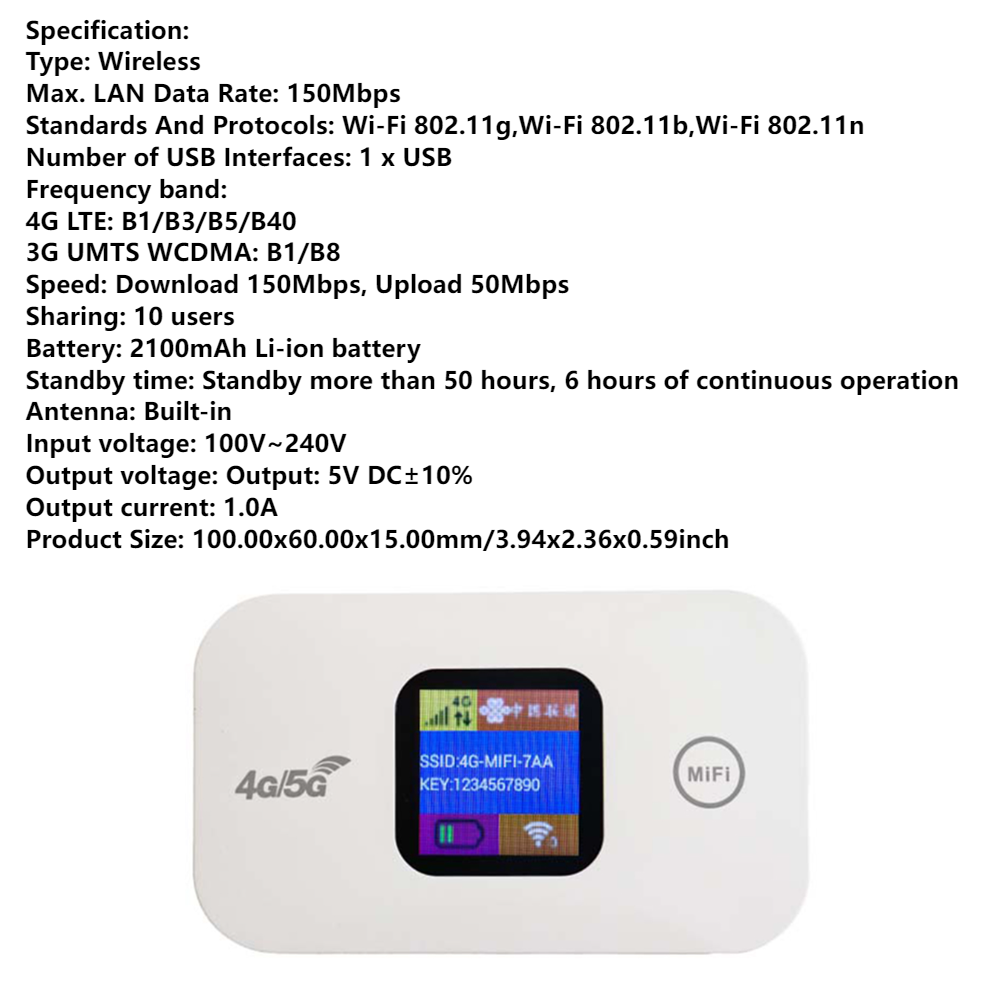 4G LTE Router WIFI Router Wireless Network Expander Sim Card Slot USB Modem 150Mbps Pocket Hotspot Mobile Wifi Router for Travel: Bundle7