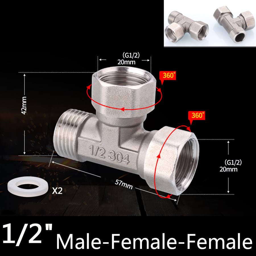 304 Stainless Steel Movable Joint 1/2 BSP Female Male Thread Tee Type Elbow Butt joint adapter Adapter Coupler Plumbing Fittings: Brown