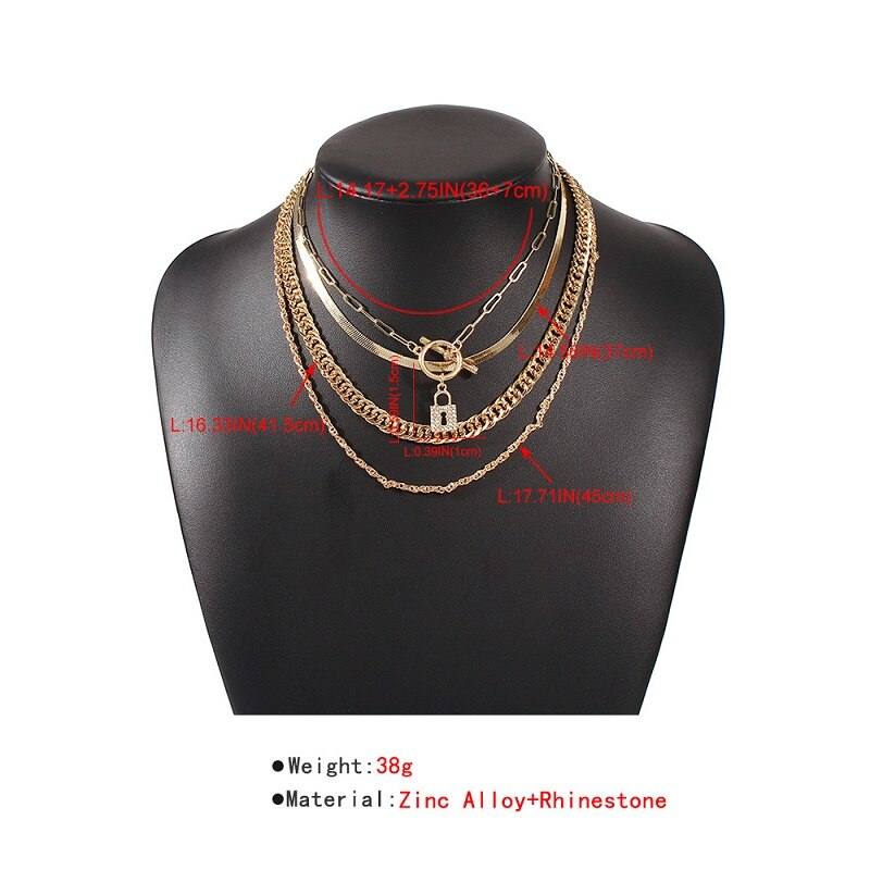 Exknl Gelaagde Crystal Lock Collier Meisjes Leuke Ketting Set Claviclel Kettingen Vrouwen Vrouwelijke Mode Choker Hals Sieraden