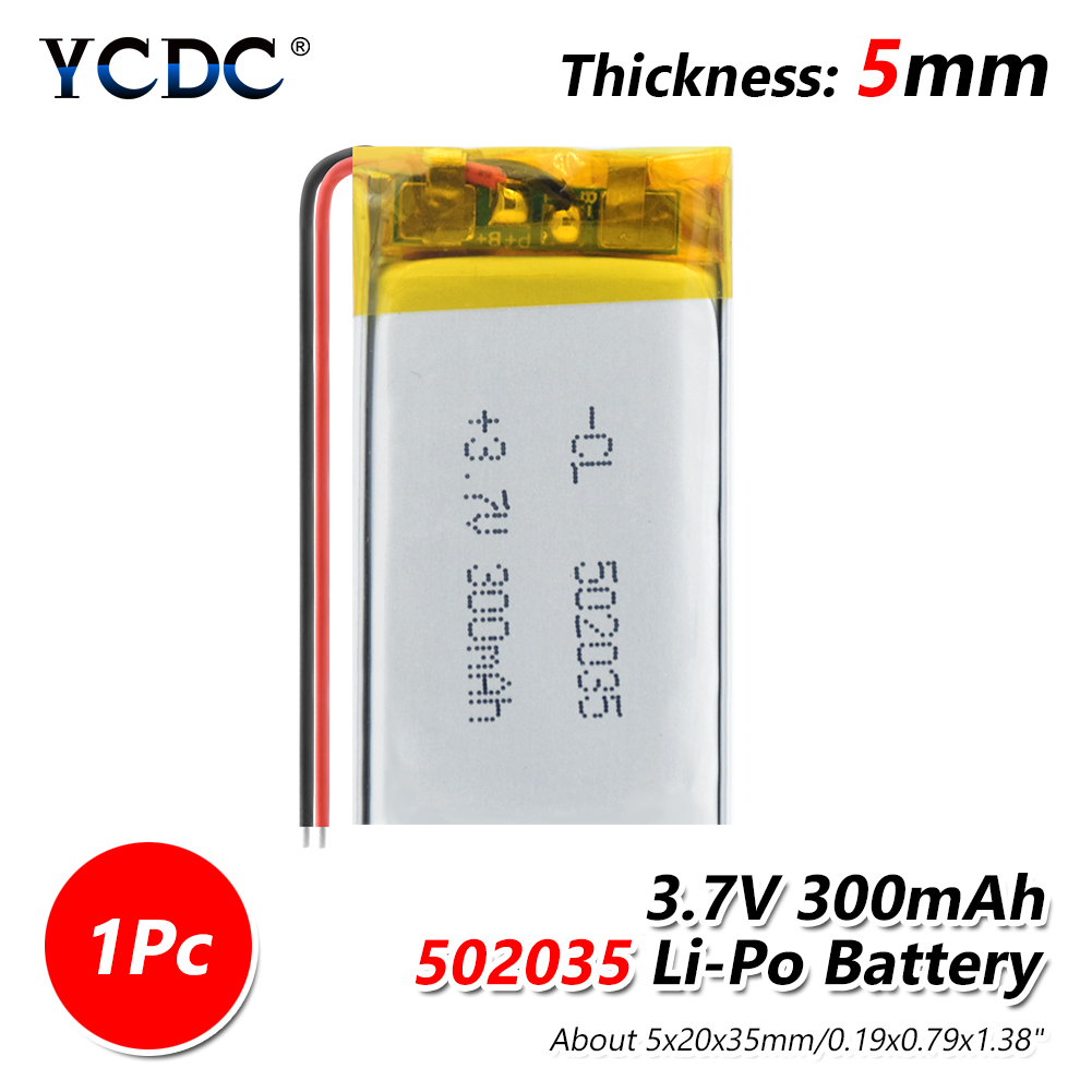 Suministro de batería de litio polímero de litio 502035 300mAh 3,7 V batería recargable para MP3 MP4 MP5 GPS PSP MID Bluetooth auriculares: 1 PCS