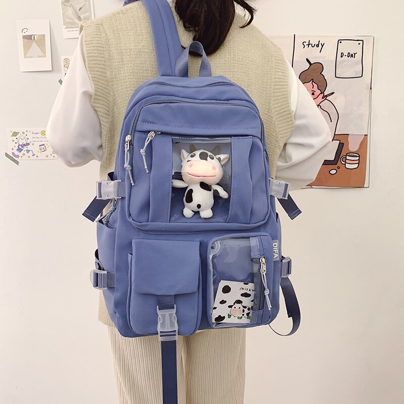 DIFA-mochila impermeable de nailon para mujer, bolso de viaje multibolsillos para mujer, mochila escolar para ordenador portátil de bolsillo transparente