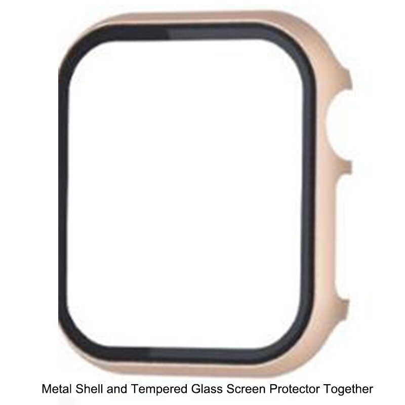 Alpq hoesje voor apple watch 38mm 40mm 42mm 44mm metalen behuizing gehard glas volledige beschermfolie voor apple watch 4 3 2 1 hoesje: Roze / Voor 40mm