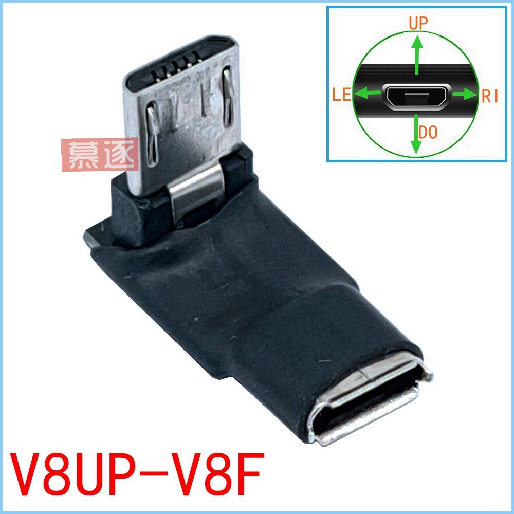 90 Degree USB Left & Right &UP&Down Angled Micro 5pin Female to Micro USB Male Data Adapter To Mini USB Connector Plug Micro USB: V8UP-V8F