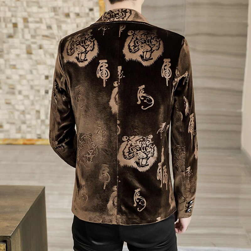 Blazer de luxe en velours pour homme, veste de costume, décontractée, Slim, tenue de bureau, Streetwear, bonne