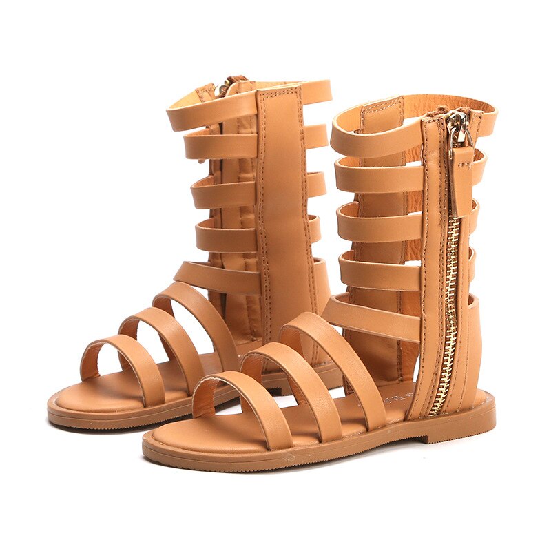 Summer Roman Boots High-top Girls Sandals Kids Gladiator Sandals Toddler Child Girls Shoes: Khaki / 29
