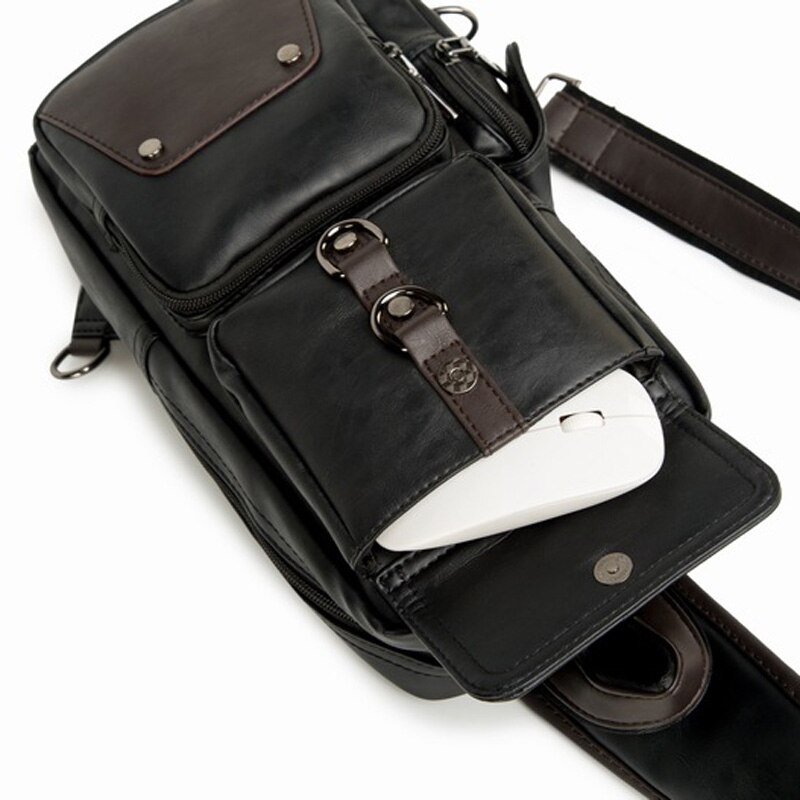 neue Leder Männer Schulter Tasche Trend Herren Umhängetasche Tasche Schwarz Brust Pack lässig Männer Brust Taschen PT1212