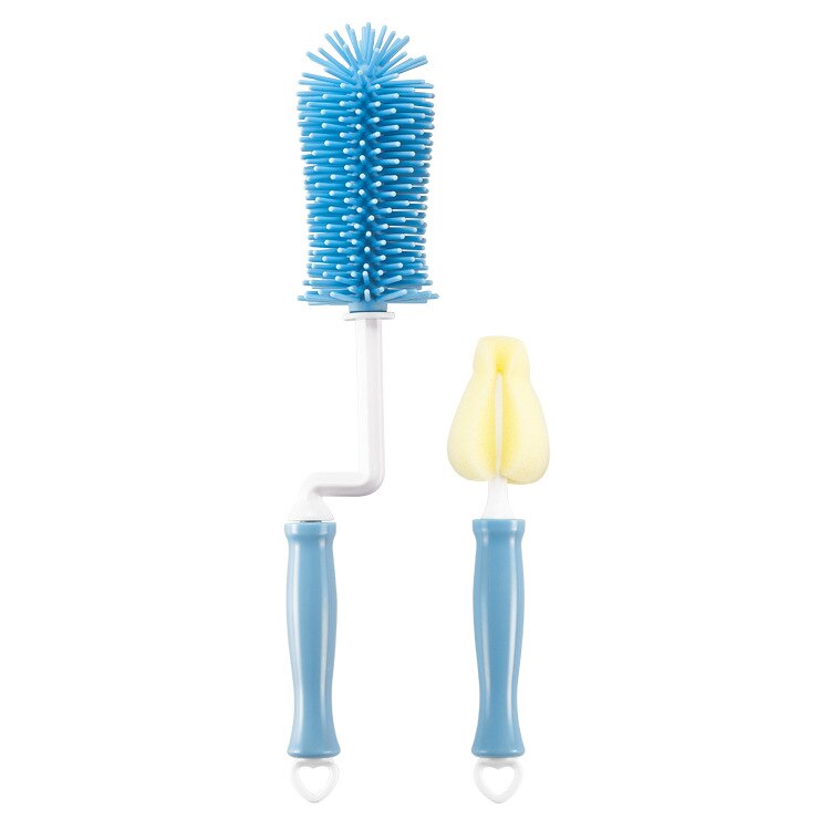 360 Rotation Silicon Baby Milk Feeding Bottle Brush for Cleaning Kids Milk Feed Bottle Nipple Pacifier Brushes Cleaner Tool: SETBLUE