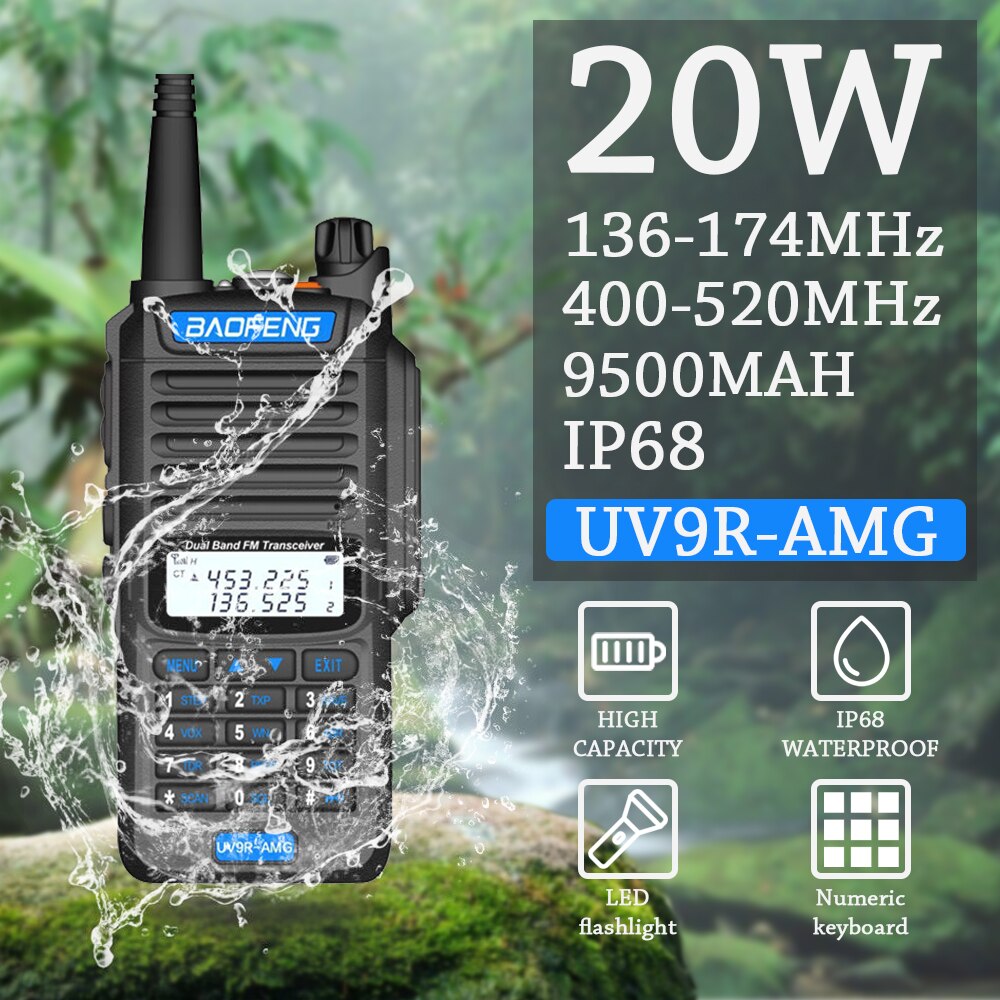 Baofeng UV-9R amg 20w 9800mah à prova dip67 água ip67 walkie talkie de alta potência cb presunto 20km longo alcance uv9r amg portátil rádio em dois sentidos