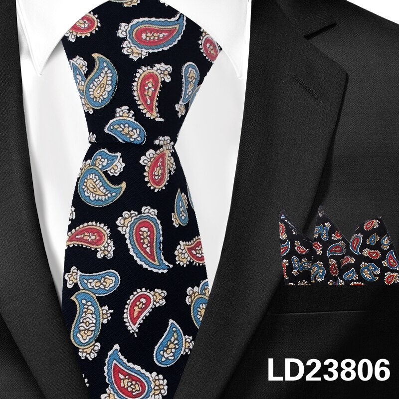 Cravate Paisley classique en coton pour hommes, ensemble Hanky pour hommes, cravates formelles à imprimé Floral pour fête de mariage, cravates de cou de marié: LD23806