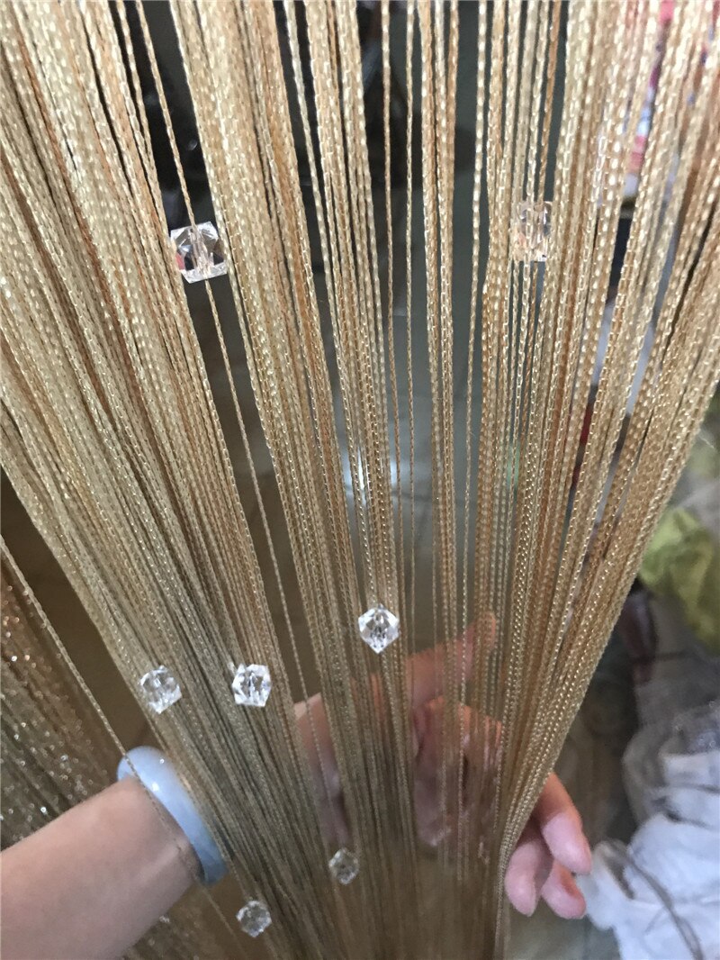 Beaded Curtain String Beads Door Curtains Thread Window Wall Panel Room Divider Doorway Home Living Room Wedding Decor: Champagne