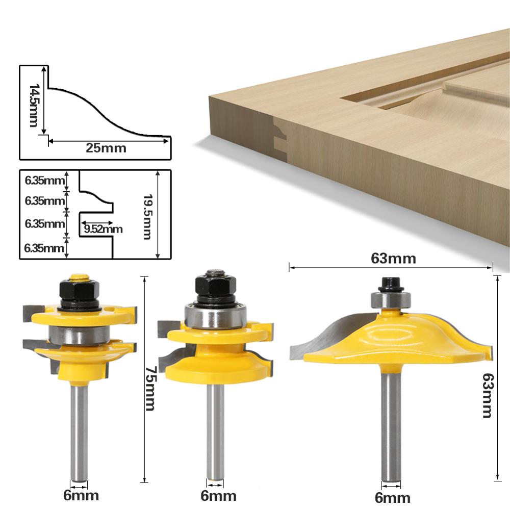 1-3PCS 6mm Shank Rail &amp; Stile Router Bits-Matched Standard Ogee door knife Woodworking cutter Tenon Cutter for Woodworking Tools: 3PCS 6mm shank