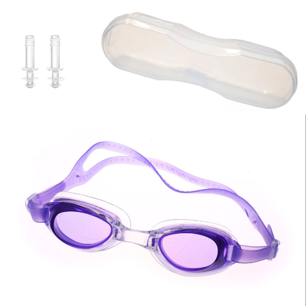 Spejling beskyttelsesbriller svøm briller svømmebriller badetøj briller beskyttelsesbriller børn børn justerbar uv-skjold anti tåge med kasse: Lilla
