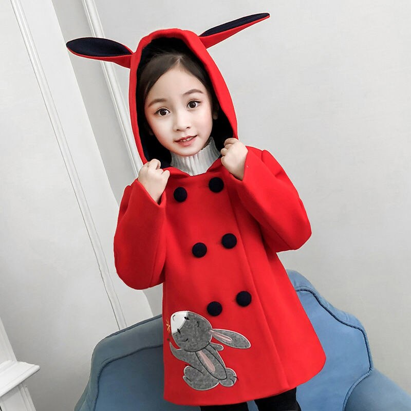 Meisjes wollen jas herfst en winterkleding meisjes lange kinder casual herfst en winter wollen bovenkleding: Rood / 3t