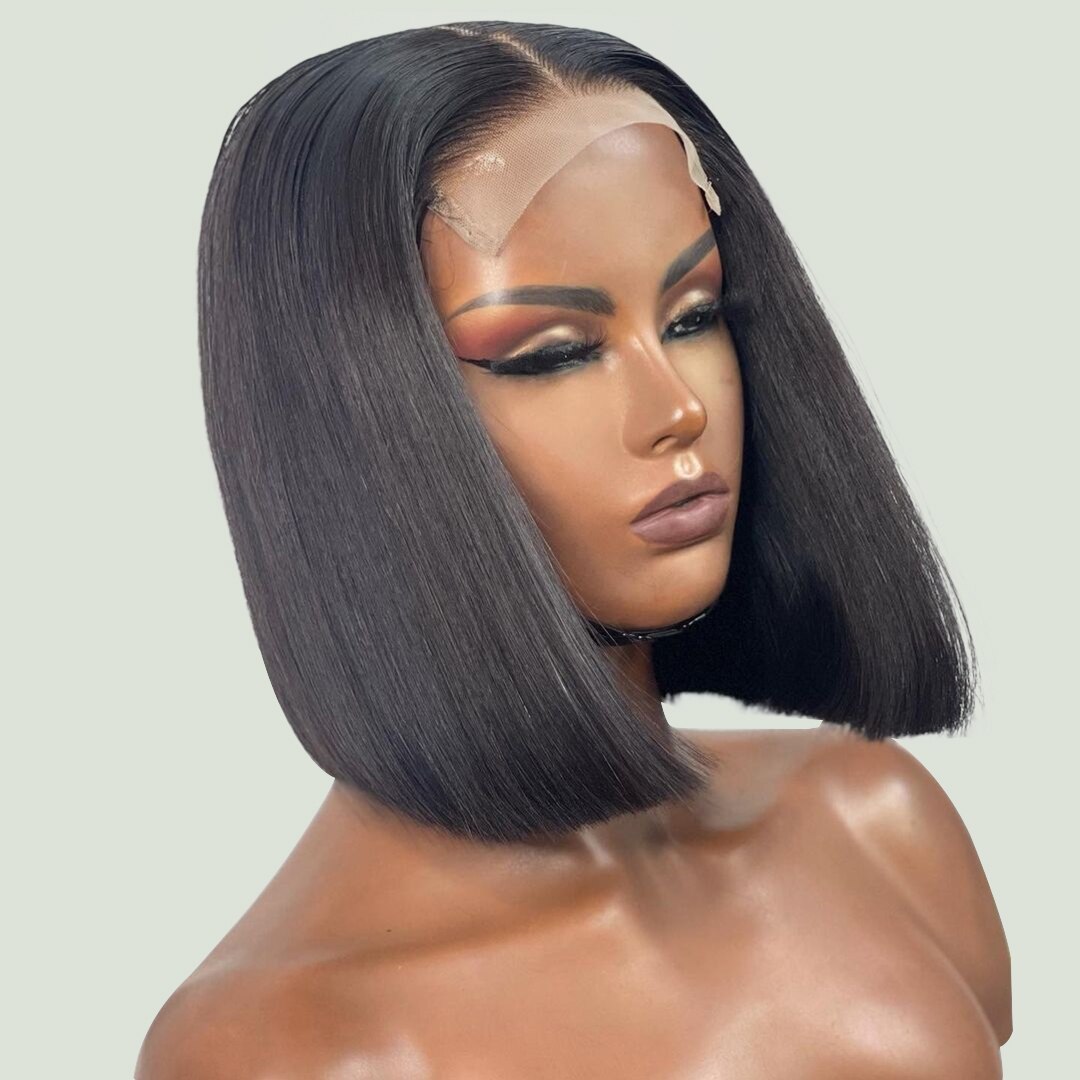 Silky Straight Side Part Natural Jet Black Lace Front Synthetic Wig For