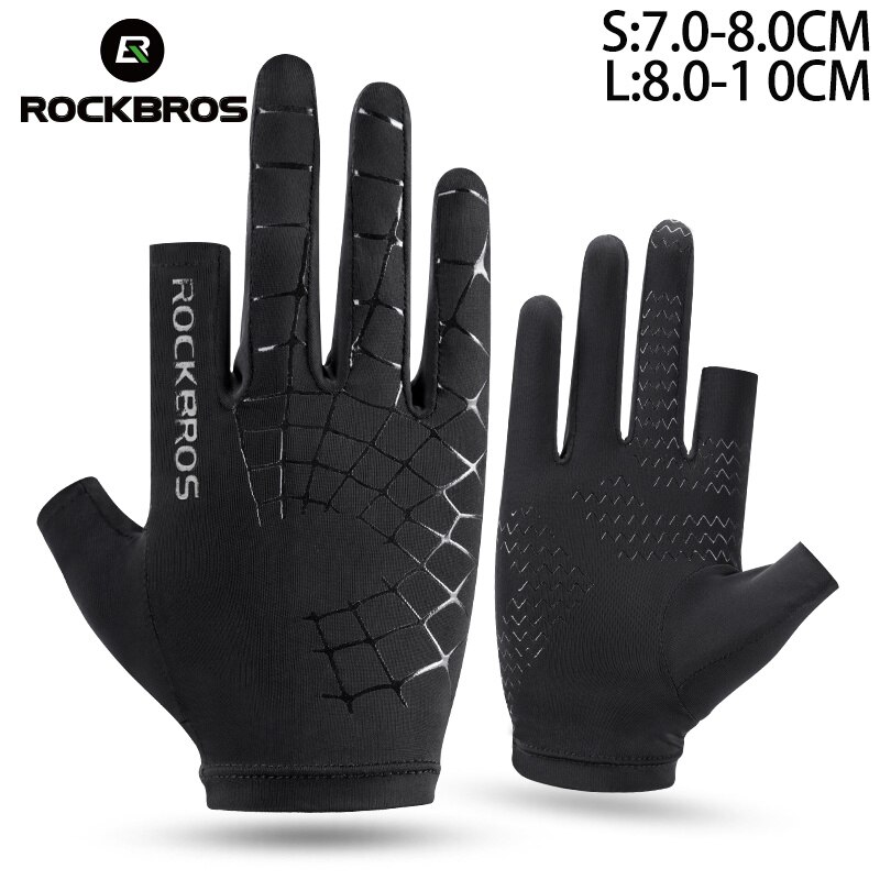 Rockbros is silke handsker touch screen handsker ridning cykel cykel halv hel finger handsker sommer mænd cykling uv beskyttelse handsker: Fuld sort / L