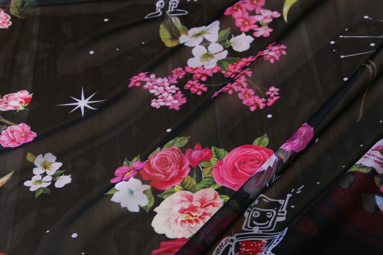 very thin chiffon fabric,planets and rockets printed chiffon fabric,anturm wear women blouse dress transparent thin fabric