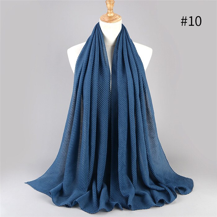 Offre Spéciale plissé maxi hijabs écharpe châle plaine maxi musulman hijab femmes rides foulards châles doux silencieux 1 pc: color10 cyan