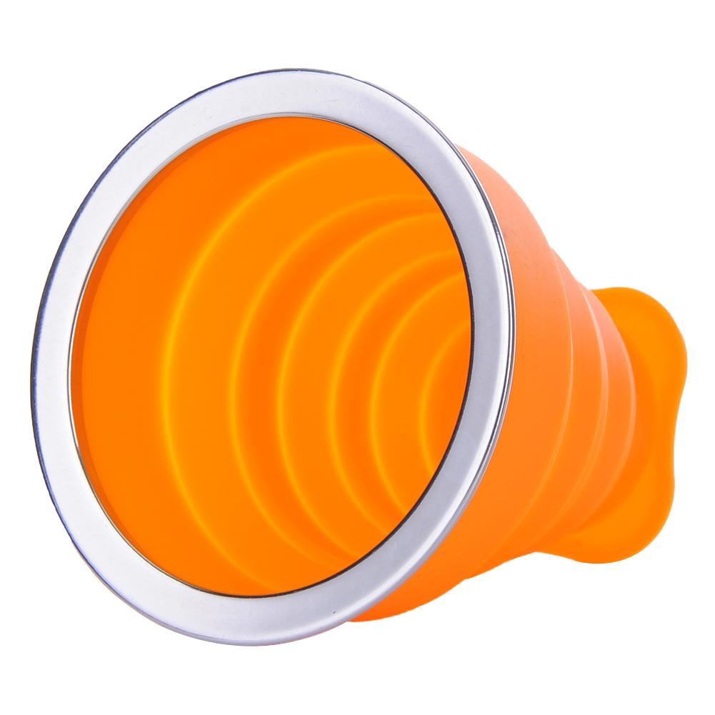 240ml rejsekopper rustfrit stål silikone, der kan trækkes ud, sammenklappelige teleskopiske sammenklappelige kaffekopper udendørs sport vandkop: Orange