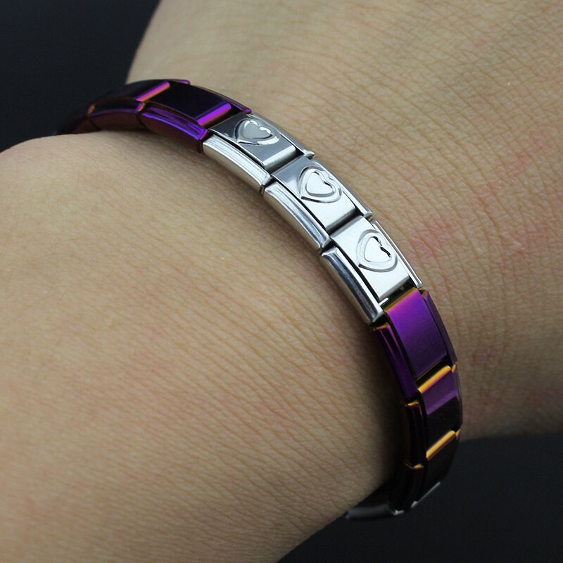 Hapiship 9mm Breite Herz Schwarz Gold Lila Blau Farbe Edelstahl Armbinde Armreif Für Mann Frauen G037
