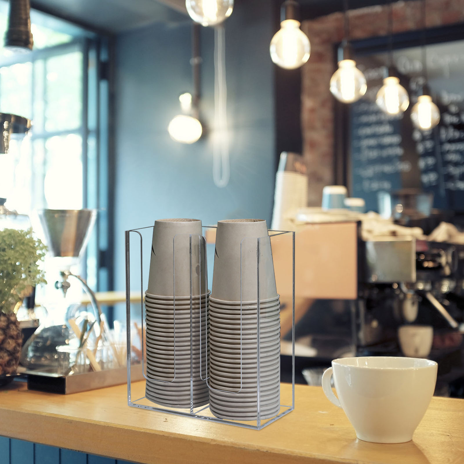 Getränkehalter, Papierbehälter, Organizer, Schreibtisch-Kaffeebar für Büro-Acryl-Bahnhof