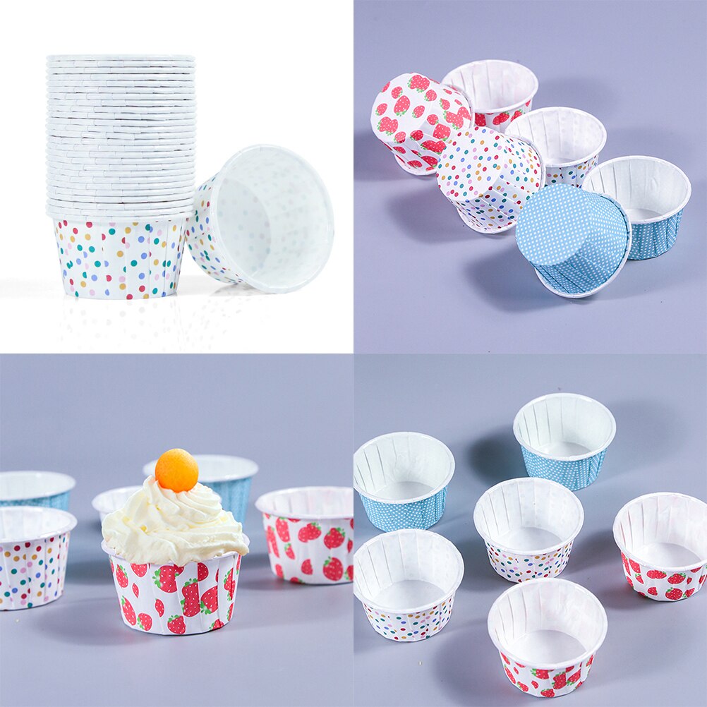 100Pcs Papier Ijs Cups Wegwerp Cake Cup Dessert Kommen Bakken Bruiloft Verjaardag (Kleurrijke Dots) Feestartikelen