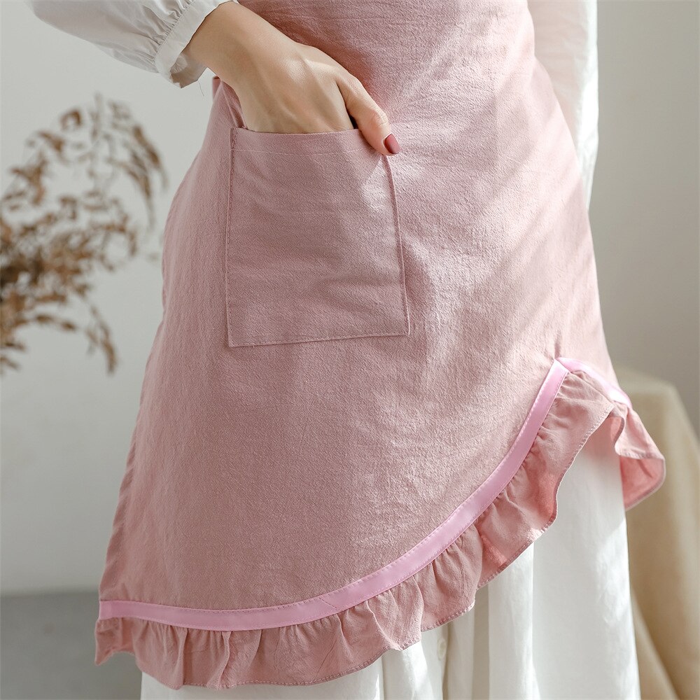 Neue Gewaschen Baumwolle Leinen Küche Schürze Für Kochen Backen Blume Einkaufen Rüschen Arbeit Sauber Schürze für Frau Uniform Dame Kleid: A