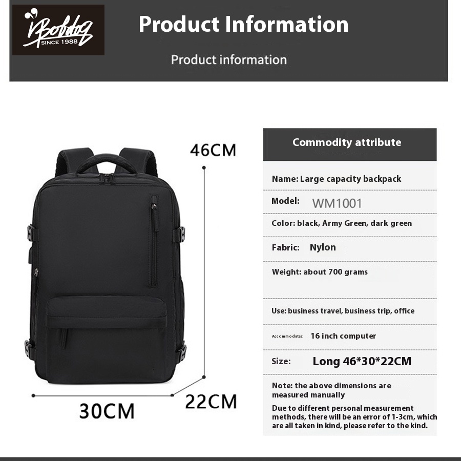 Laptop Bag Travel Backpack for Women Large Capacity Easyjet Carry-Ons 45x36x20 Backpack Ryanair 40x20x25, Men's Cabin Backpack