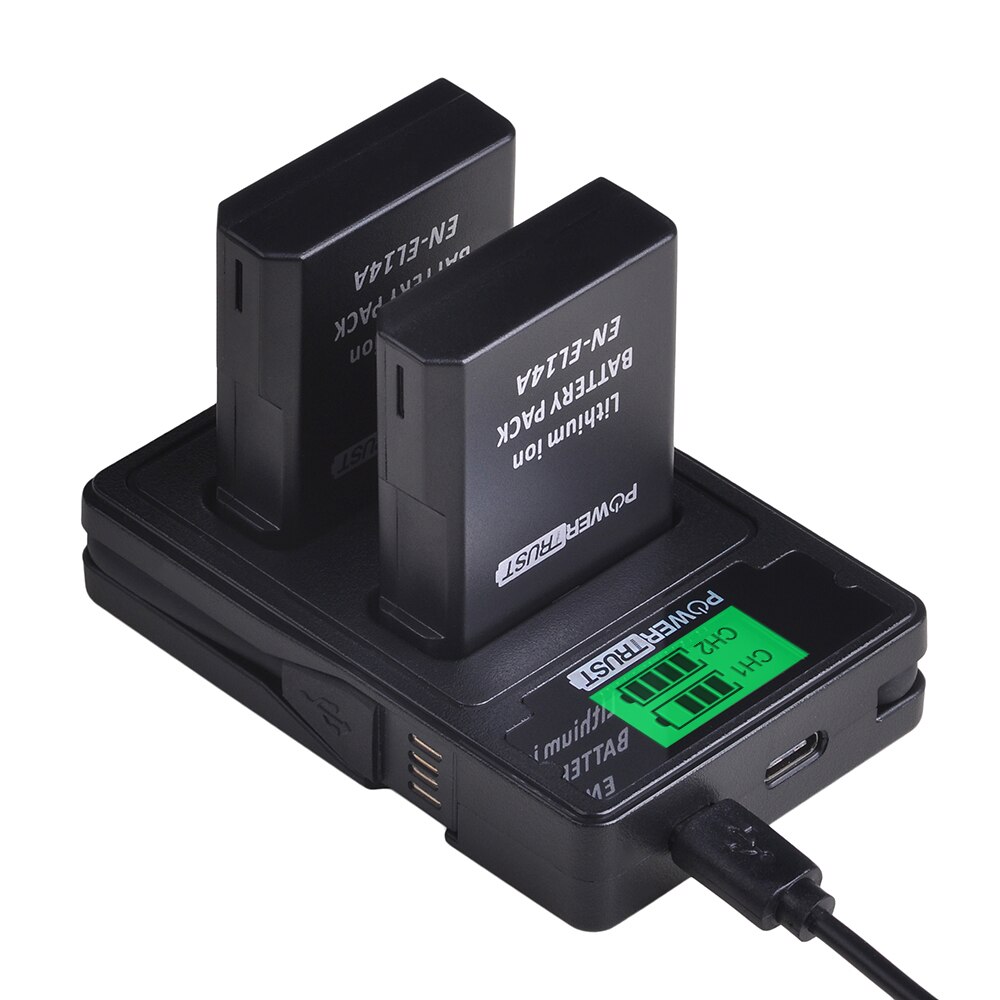 EN-EL14 EN-EL14A Battery+LCD USB Dual Charger with Type C Port for Nikon D3100 D3200 D3300 D3400 D3500 D5600 D5100 D5200 P7000