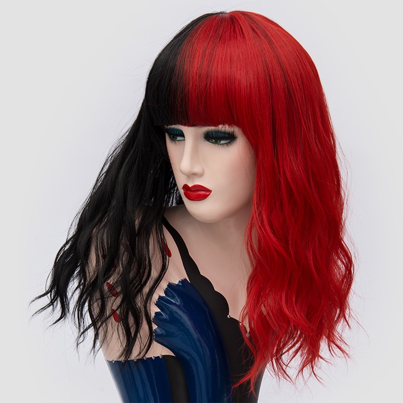 GAKA Red and Black Wig Short Curly Cosplay Wig Two Tone Ombre Color