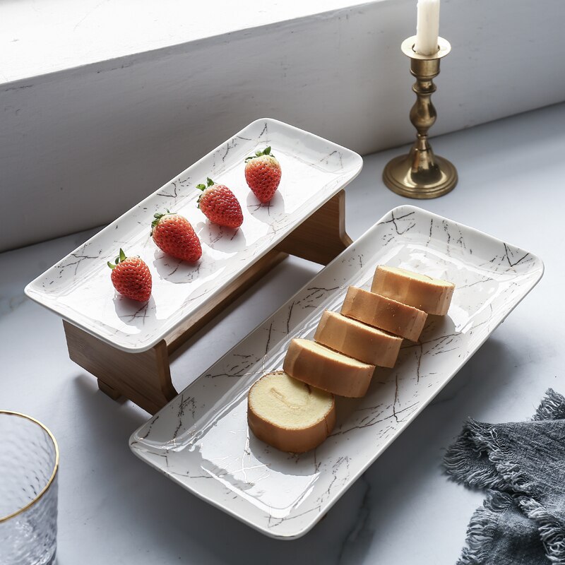 Ceramic Plate White with Stand Afternoon Tea Snack Cake Plate Restaurant Hotel Service Tray Kitchen Storage Supplies Plate Set