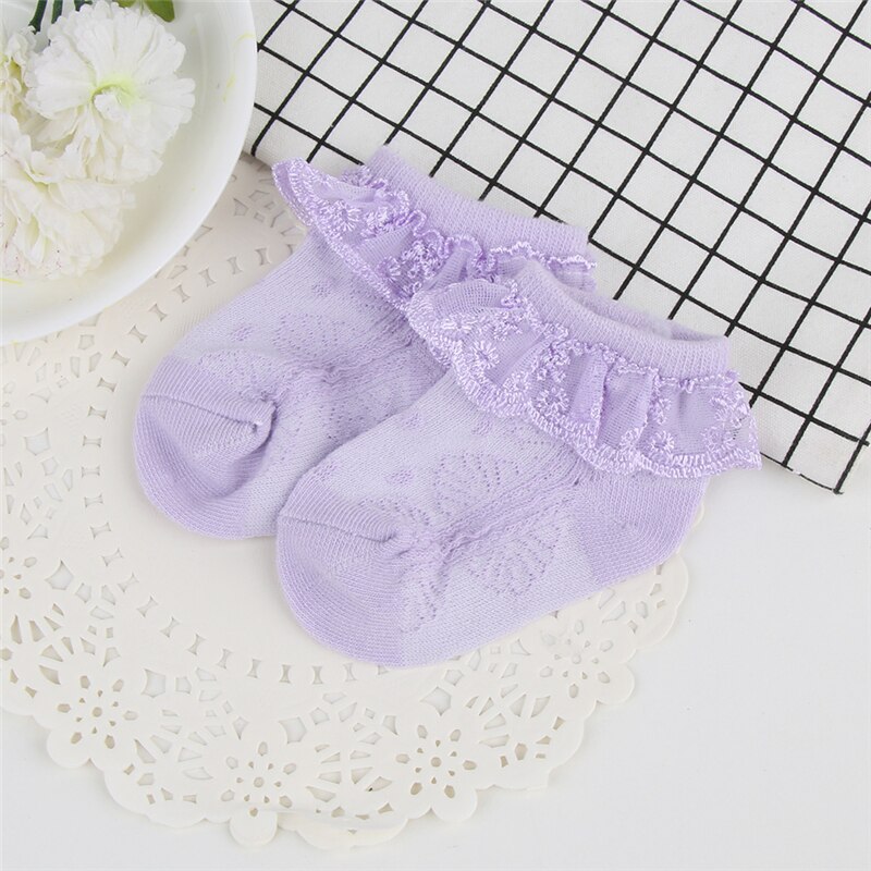 Schattige prinsessen babymeisjessokken katoenen ruches enkelhoge baby calcetines roze/wit voor 0-2 jaar 1 paar babysokken meisjes