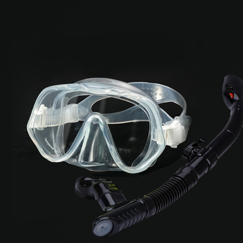 2020new big view Snorkel Diving Mask kits Snorkels Anti-Fog Goggles underwater spearfishing scuba diving equip: Transparent Kit
