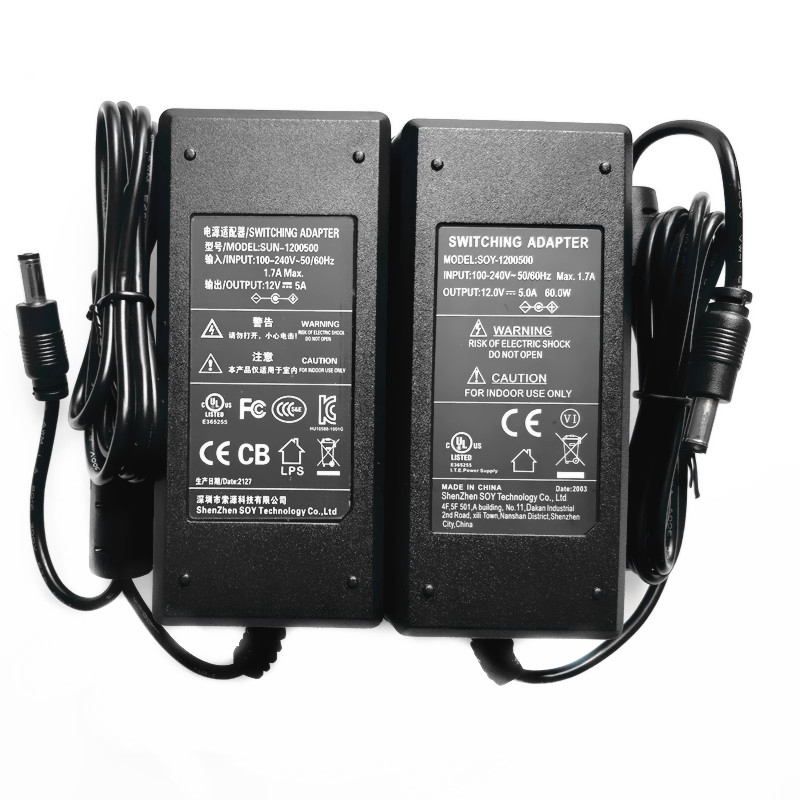 Original SOY 12V 5A 60W AC DC Adapter Charger SUN-1200500 for Msi OPTIX AG32CQ MAG27CQ MAG271R MONITOR AG32C D16HS2TB LHV221600