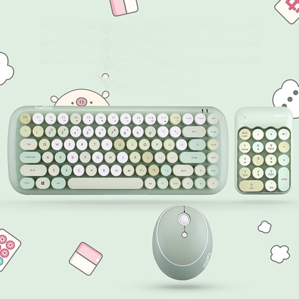 Notebook Office 3 in 1 Mini 2.4G Wireless Keyboard,Mouse and Number Pad Round Punk Mini Wireless Keyboard and Mouse Set